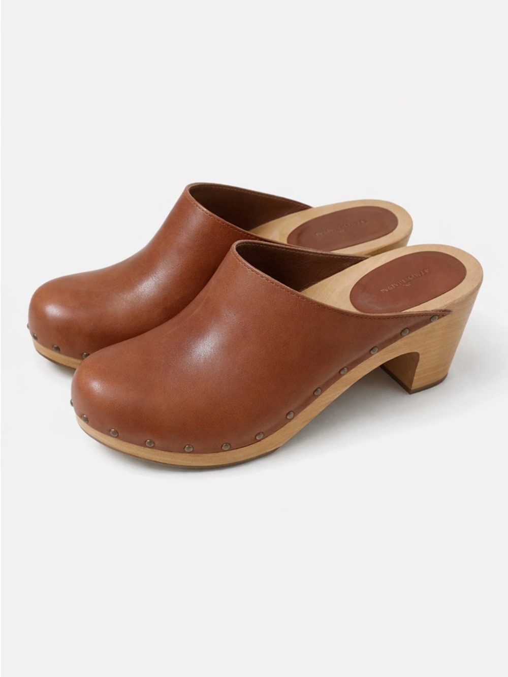 L.L.Bean Leather Clogs Brown Wooden Heel Mule Shoes Women’s Size 7 NWO Box